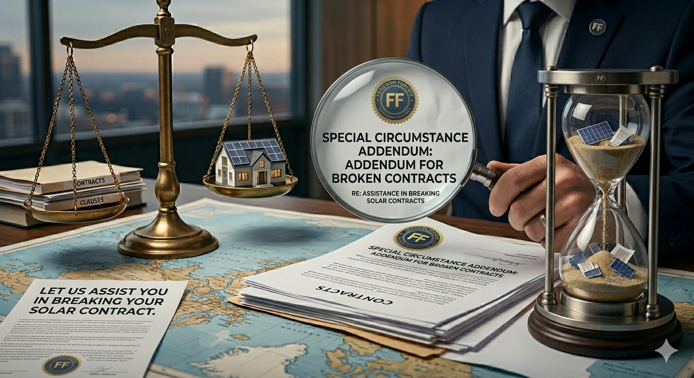 Special circumstance addendum document for breaking solar contracts before installation